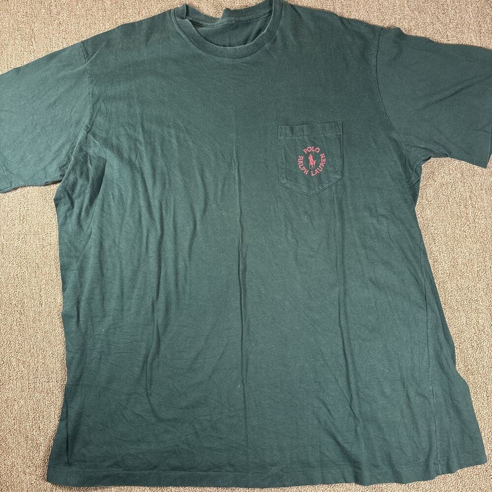Vintage Polo Ralph Lauren Green Pocket T-Shirt Single Stitch Cotton Mens XL 90s